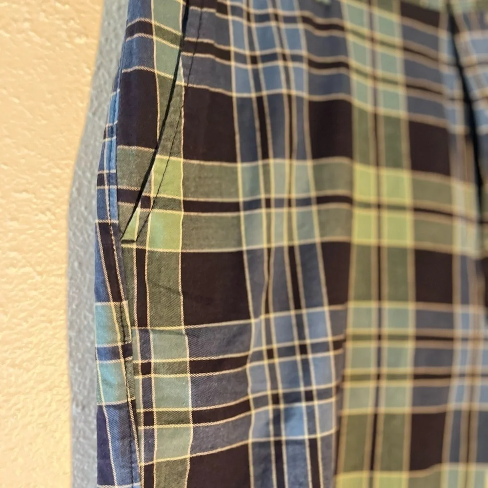 J. Crew Blue & Green Check Print Pure Cotton Preppy Shorts Size 33